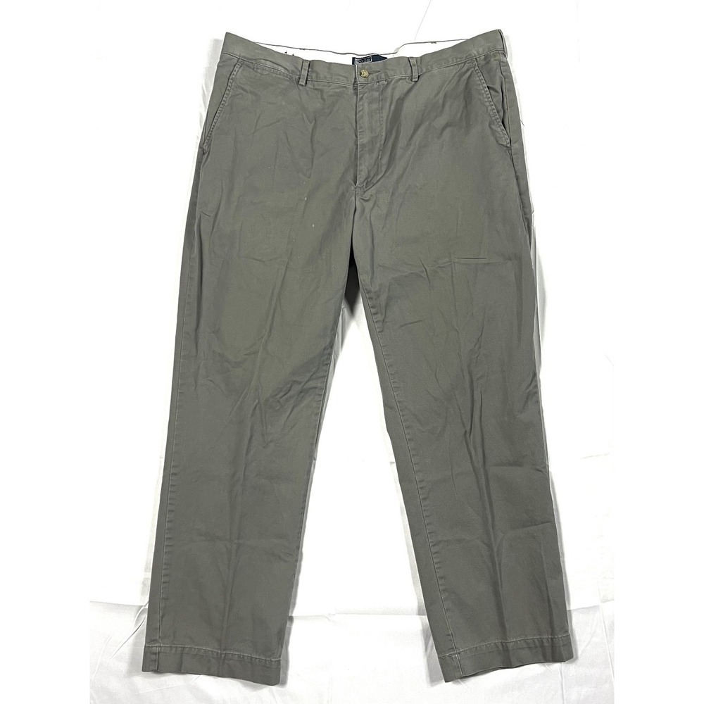 90s Polo Ralph Lauren Men 40x32 Classic Chino Pants Gray Flat Front 100% Cotton